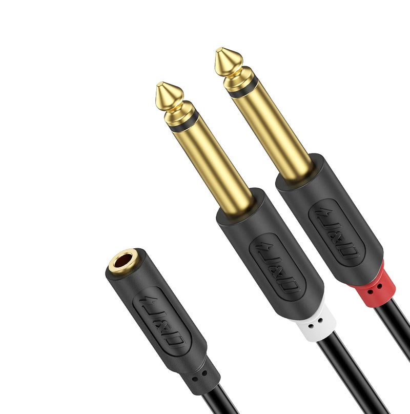 J&D 3.5mm to Dual 1/4 TS Stereo Breakout Cable, Gold Plated Audiowave Series 3.5mm 1/8 inch TRS Female to 2X 6.35mm 1/4 inch TS Male Mono Audio Cable Splitter for Spekers, Amplifiers, Mixs, 6 Feet - Image 1